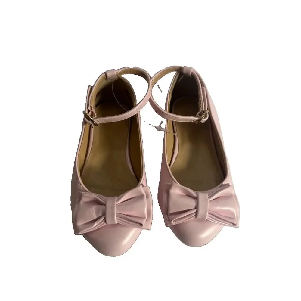 Janie and Jack Girls Pink Bow Ballet Flats Mary Jane Shoes Size 7